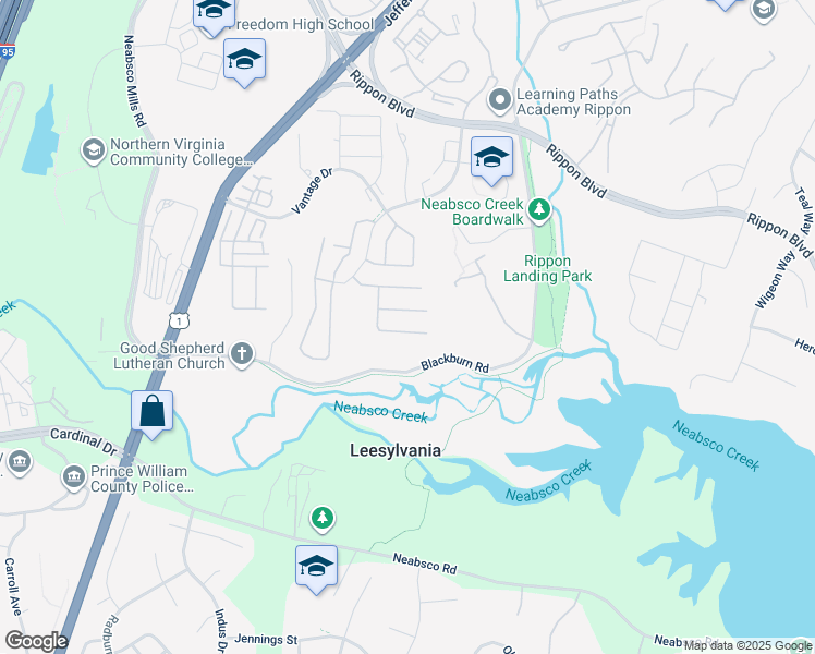 map of restaurants, bars, coffee shops, grocery stores, and more near 15677 William Bayliss Court in Woodbridge