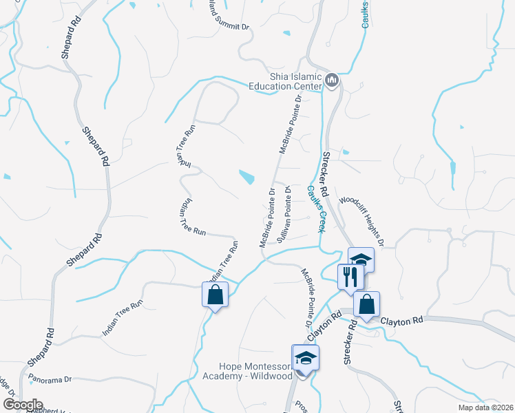 map of restaurants, bars, coffee shops, grocery stores, and more near 627 McBride Pointe Drive in Ballwin
