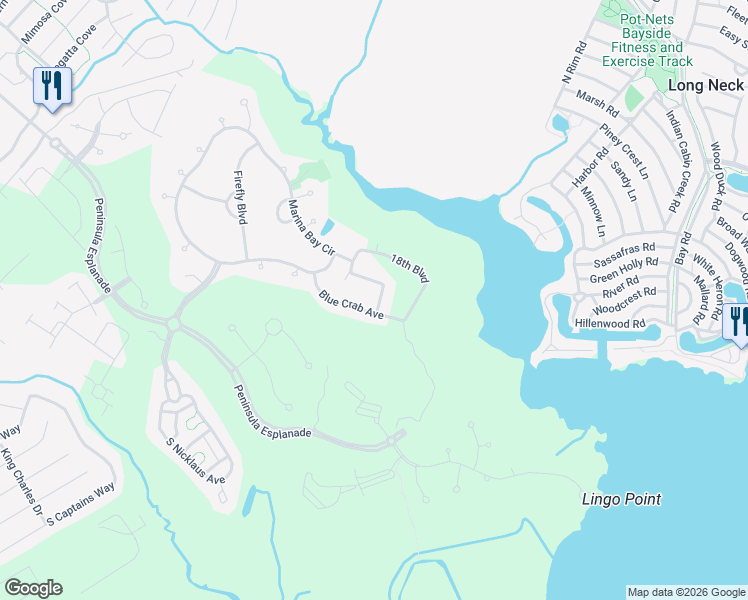 map of restaurants, bars, coffee shops, grocery stores, and more near 24320 Blue Crab Avenue in Millsboro