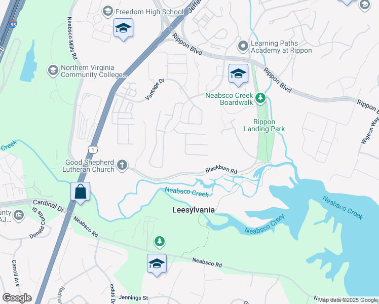 map of restaurants, bars, coffee shops, grocery stores, and more near 15657 William Bayliss Court in Woodbridge
