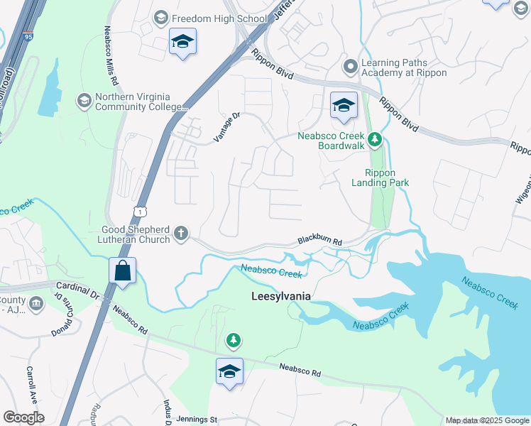 map of restaurants, bars, coffee shops, grocery stores, and more near 15632 William Bayliss Court in Woodbridge