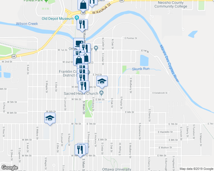 map of restaurants, bars, coffee shops, grocery stores, and more near 309 East 4th Street in Ottawa