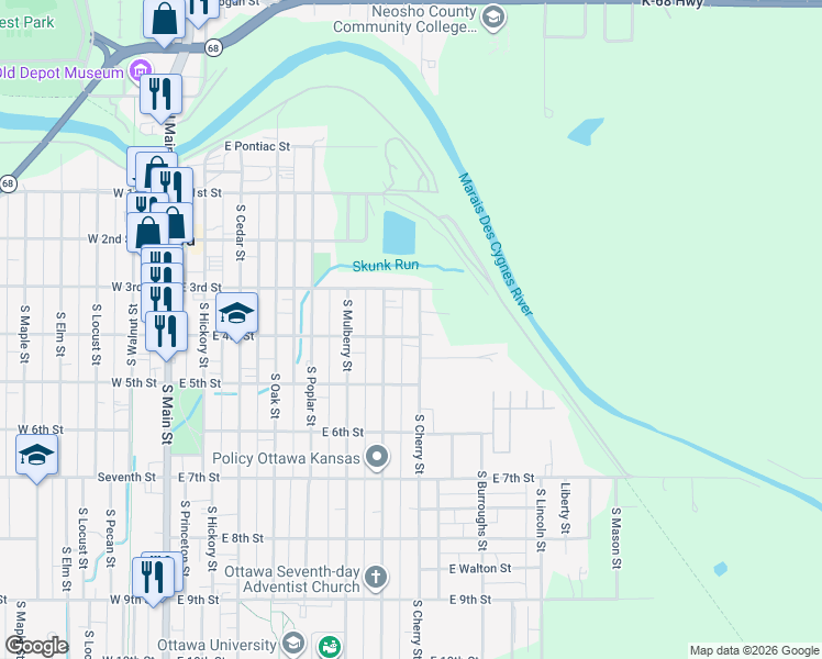 map of restaurants, bars, coffee shops, grocery stores, and more near 427 East 4th Street in Ottawa