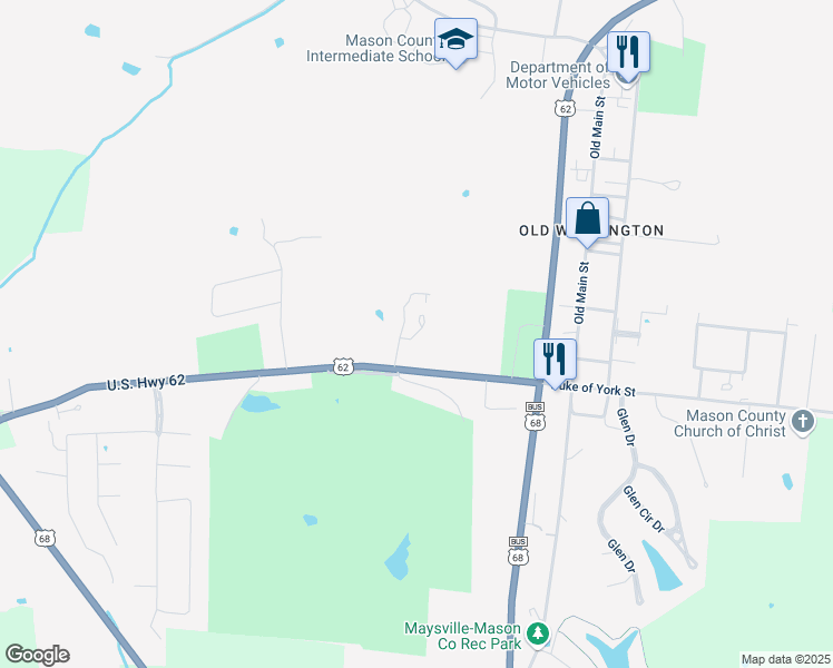 map of restaurants, bars, coffee shops, grocery stores, and more near Lincoln Drive in Maysville
