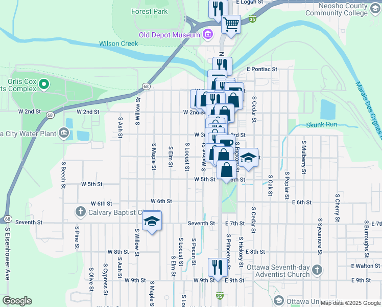 map of restaurants, bars, coffee shops, grocery stores, and more near 213 West 4th Street in Ottawa