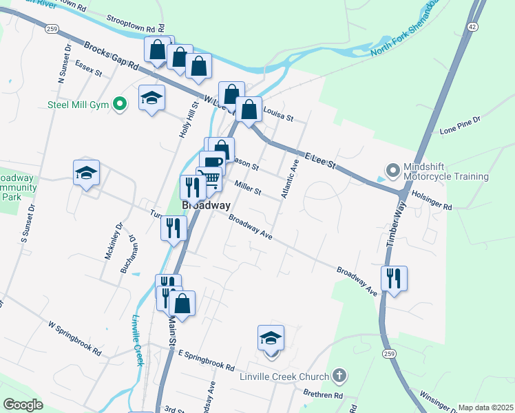 map of restaurants, bars, coffee shops, grocery stores, and more near 120 Atlantic Avenue in Broadway