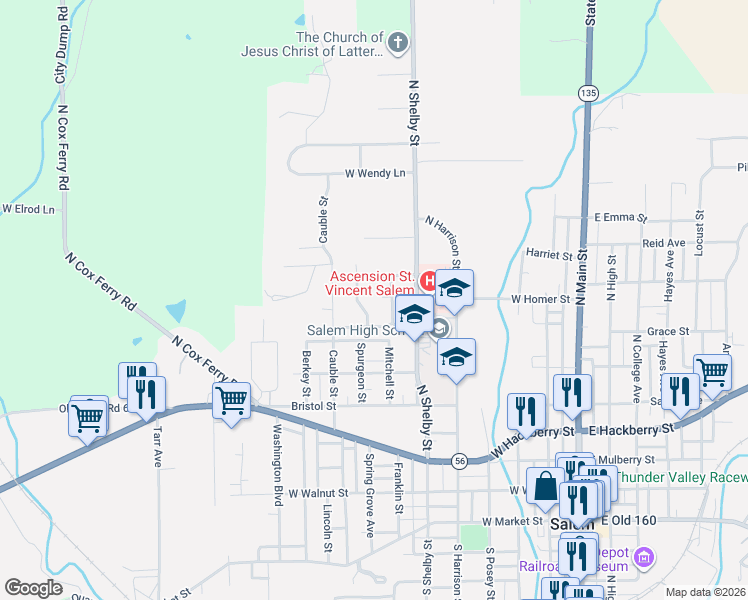 map of restaurants, bars, coffee shops, grocery stores, and more near 116 Bruce Court in Salem