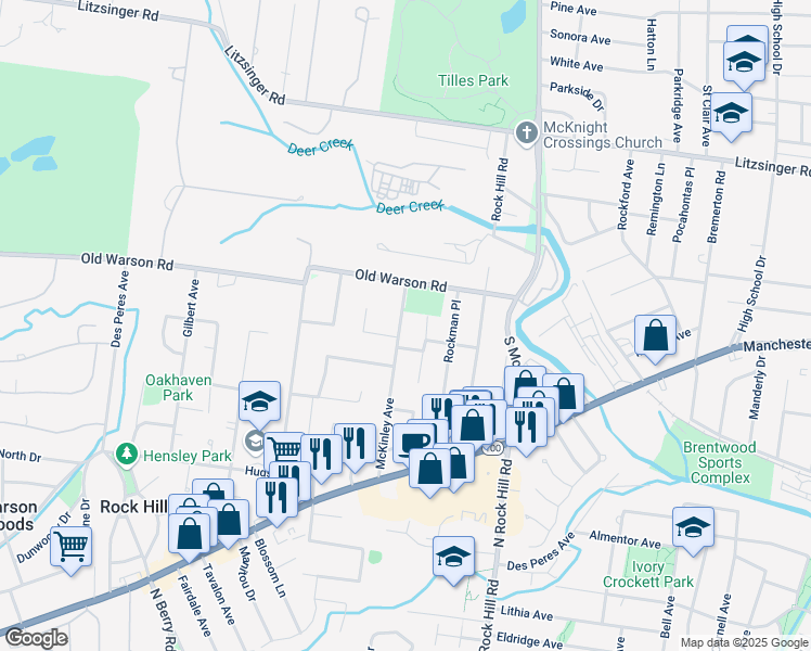 map of restaurants, bars, coffee shops, grocery stores, and more near 1252 McKinley Avenue in St. Louis