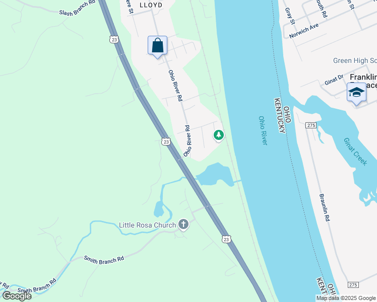 map of restaurants, bars, coffee shops, grocery stores, and more near 1487 Ohio River Road in Greenup