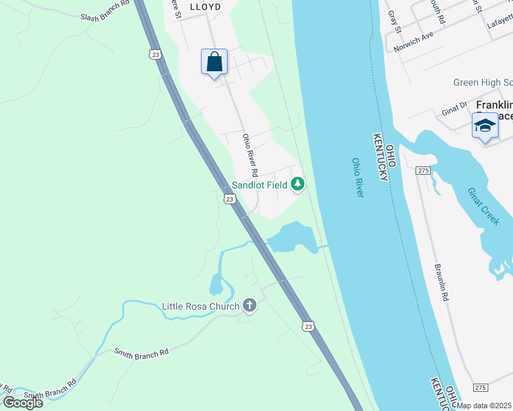 map of restaurants, bars, coffee shops, grocery stores, and more near 1487 Ohio River Road in Greenup