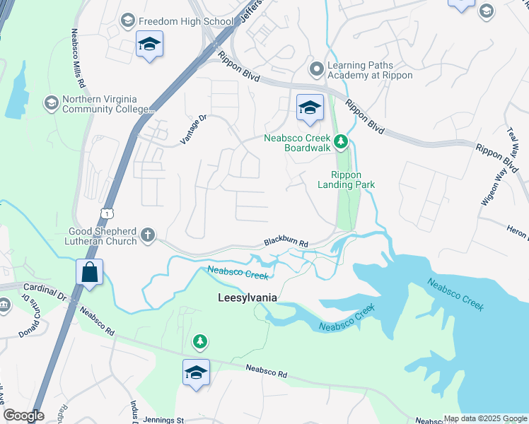 map of restaurants, bars, coffee shops, grocery stores, and more near 2103 Callao Court in Woodbridge