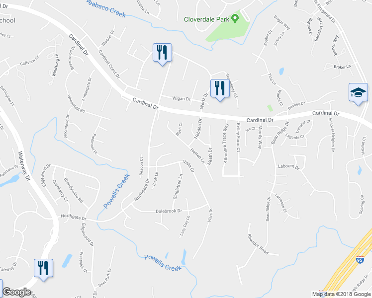 map of restaurants, bars, coffee shops, grocery stores, and more near 3729 Hetten Lane in Woodbridge