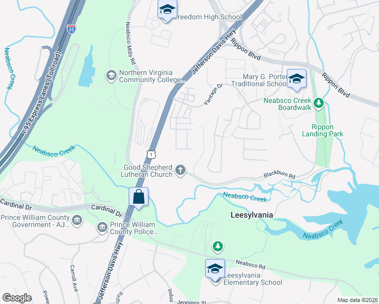 map of restaurants, bars, coffee shops, grocery stores, and more near 15693 John Diskin Circle in Woodbridge
