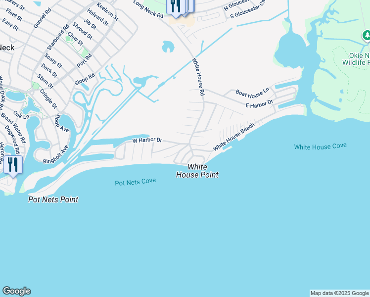 map of restaurants, bars, coffee shops, grocery stores, and more near 35316 Fishermans Road in Long Neck