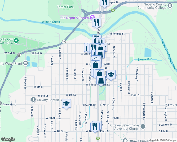 map of restaurants, bars, coffee shops, grocery stores, and more near 213 West 4th Street in Ottawa