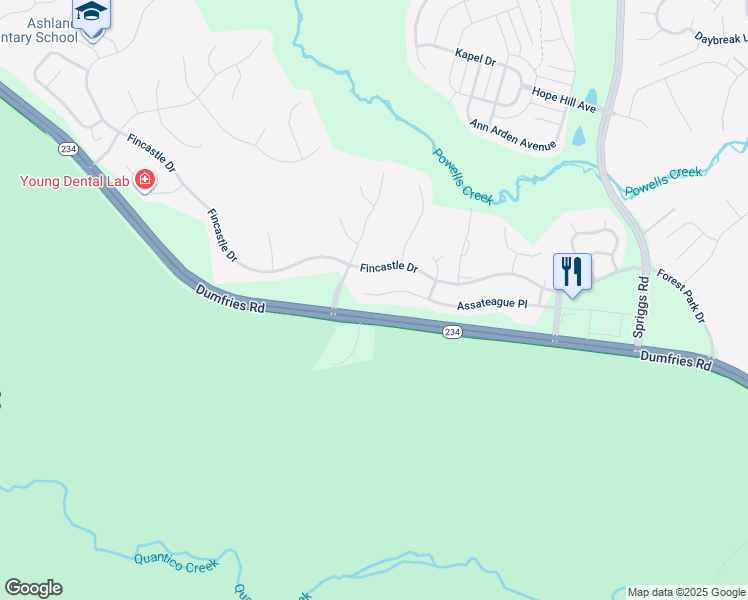 map of restaurants, bars, coffee shops, grocery stores, and more near 5681 Assateague Place in Manassas
