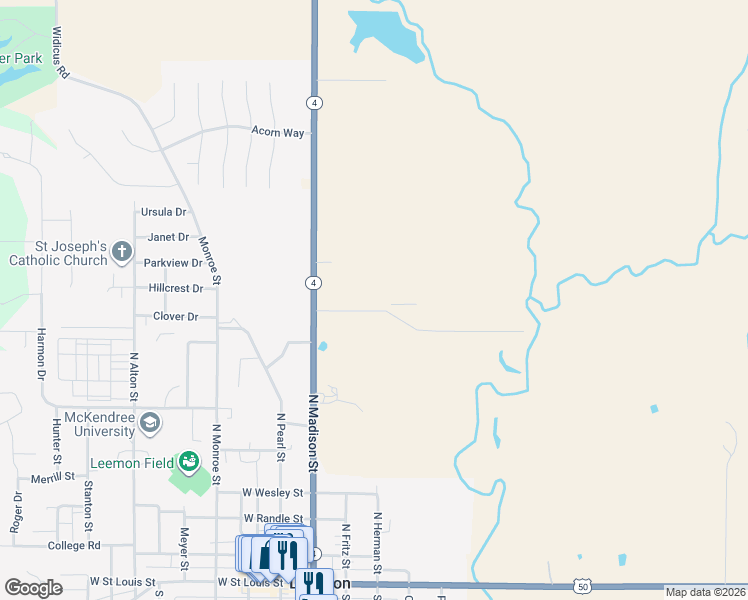 map of restaurants, bars, coffee shops, grocery stores, and more near 131 Northtowne Street in Lebanon