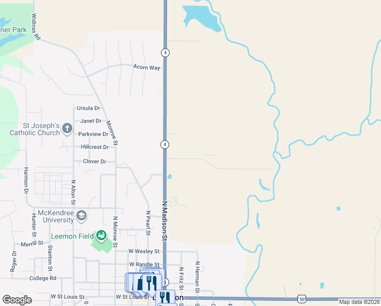 map of restaurants, bars, coffee shops, grocery stores, and more near 131 Northtowne Street in Lebanon