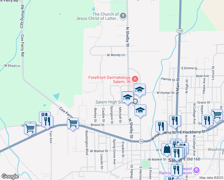 map of restaurants, bars, coffee shops, grocery stores, and more near 106 Hungate Street in Salem