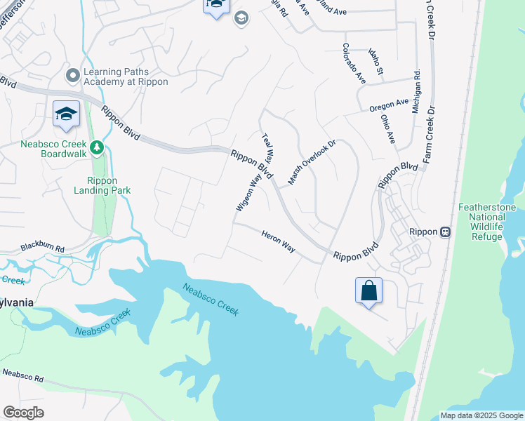 map of restaurants, bars, coffee shops, grocery stores, and more near 1589 Wood Duck Court in Woodbridge