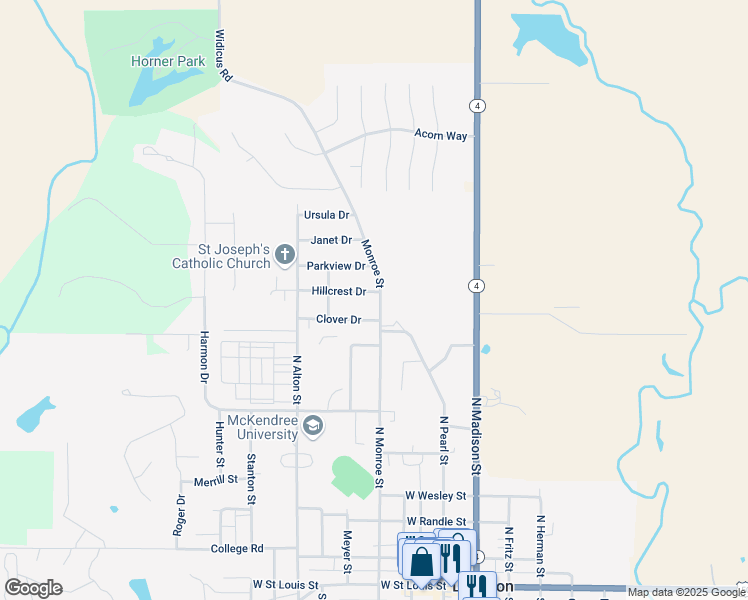 map of restaurants, bars, coffee shops, grocery stores, and more near 421 Clover Drive in Lebanon