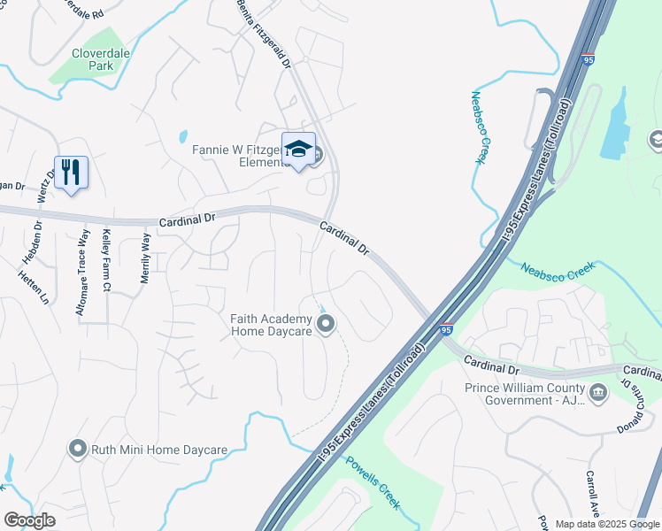 map of restaurants, bars, coffee shops, grocery stores, and more near 15639 Habitat Court in Woodbridge