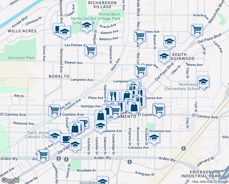map of restaurants, bars, coffee shops, grocery stores, and more near 771 Plaza Avenue in Sacramento
