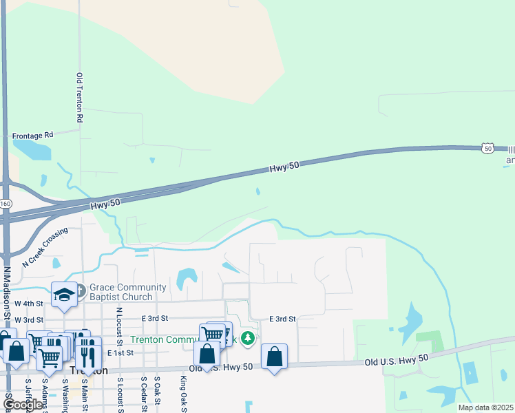 map of restaurants, bars, coffee shops, grocery stores, and more near 800 North Oak Street in Trenton