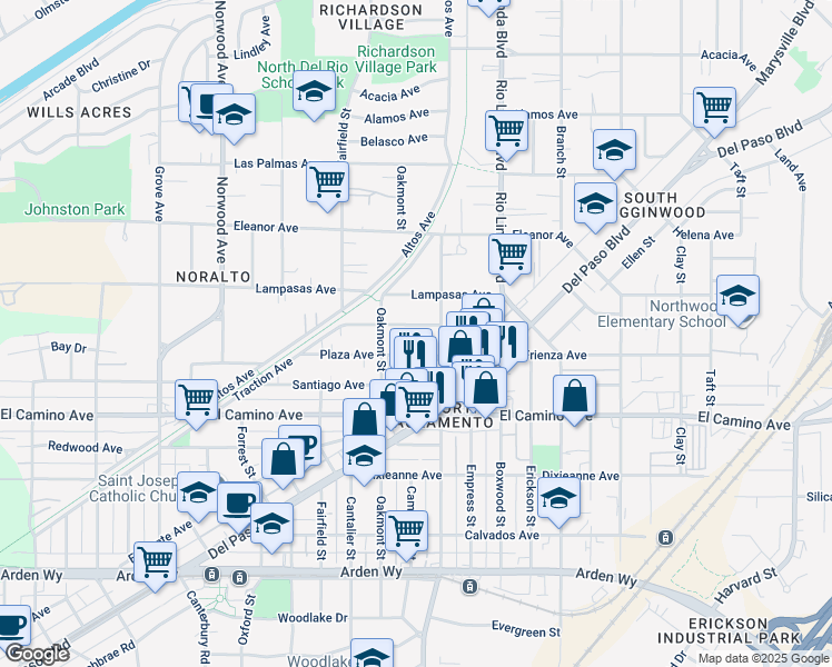 map of restaurants, bars, coffee shops, grocery stores, and more near 771 Plaza Avenue in Sacramento