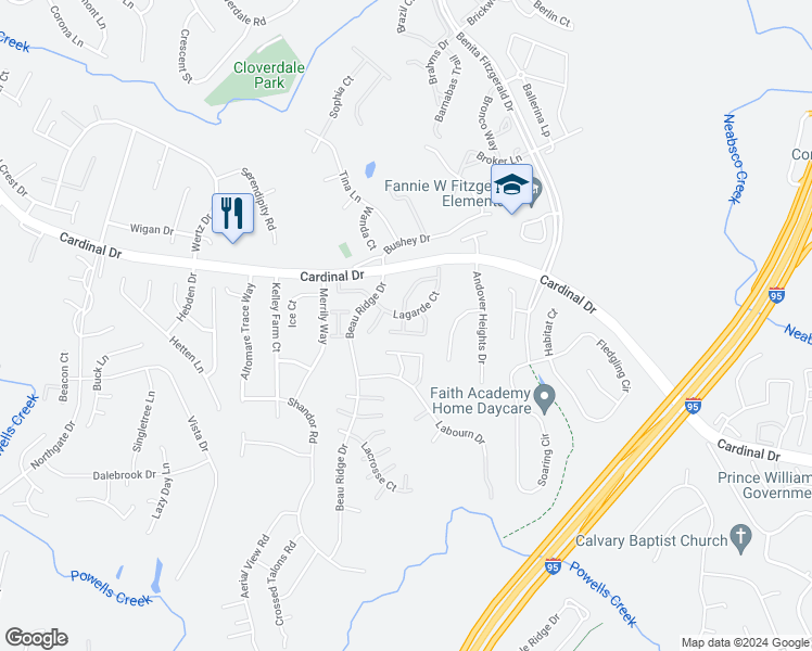 map of restaurants, bars, coffee shops, grocery stores, and more near 3350 Esquarre Court in Woodbridge