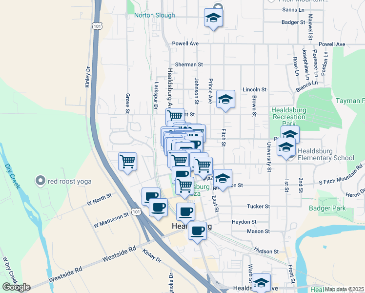 map of restaurants, bars, coffee shops, grocery stores, and more near 426 Healdsburg Avenue in Healdsburg