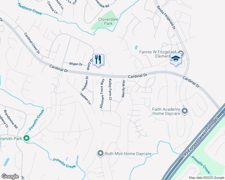 map of restaurants, bars, coffee shops, grocery stores, and more near 15523 Kelley Farm Court in Woodbridge
