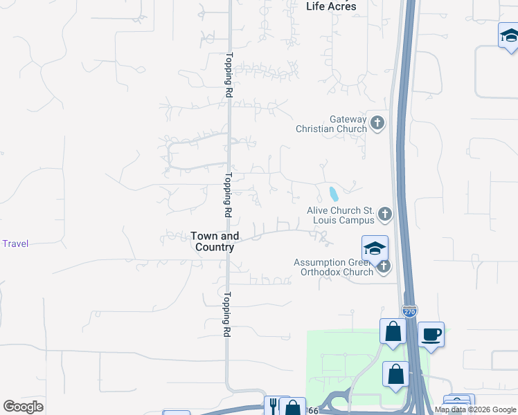 map of restaurants, bars, coffee shops, grocery stores, and more near 12809 Brighton Woods Drive in St. Louis