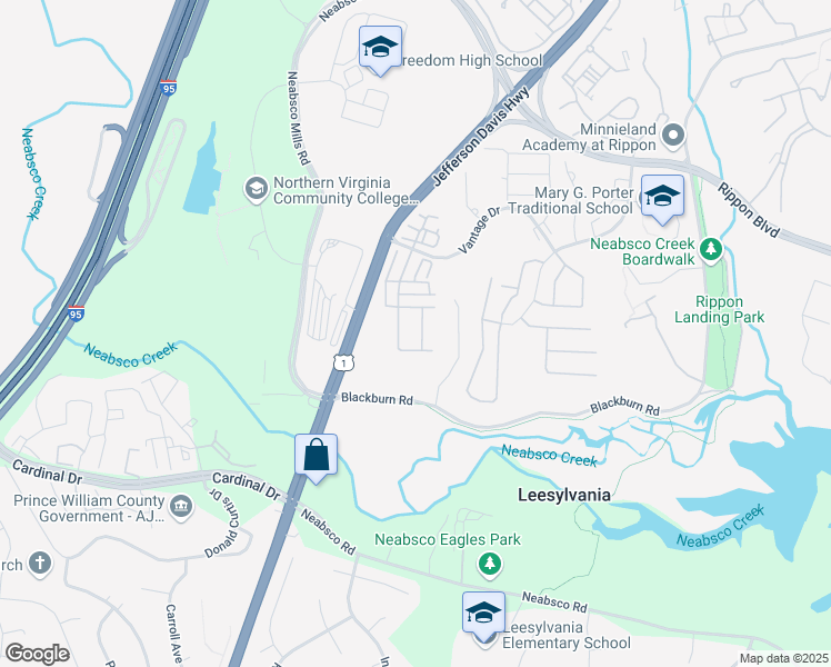 map of restaurants, bars, coffee shops, grocery stores, and more near 15718 John Diskin Circle in Woodbridge