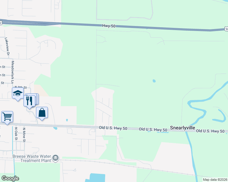 map of restaurants, bars, coffee shops, grocery stores, and more near 10540 Vonder Haar Lane in Breese