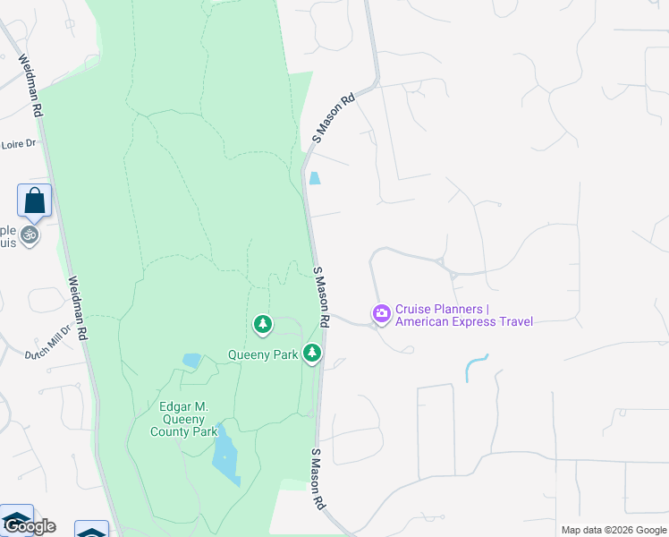 map of restaurants, bars, coffee shops, grocery stores, and more near 1544 South Mason Road in St. Louis