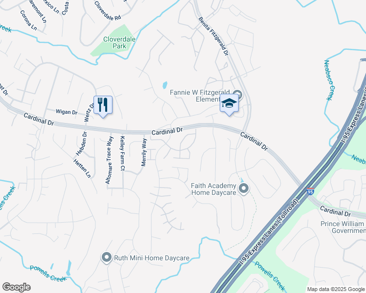 map of restaurants, bars, coffee shops, grocery stores, and more near 15549 Travailer Court in Woodbridge