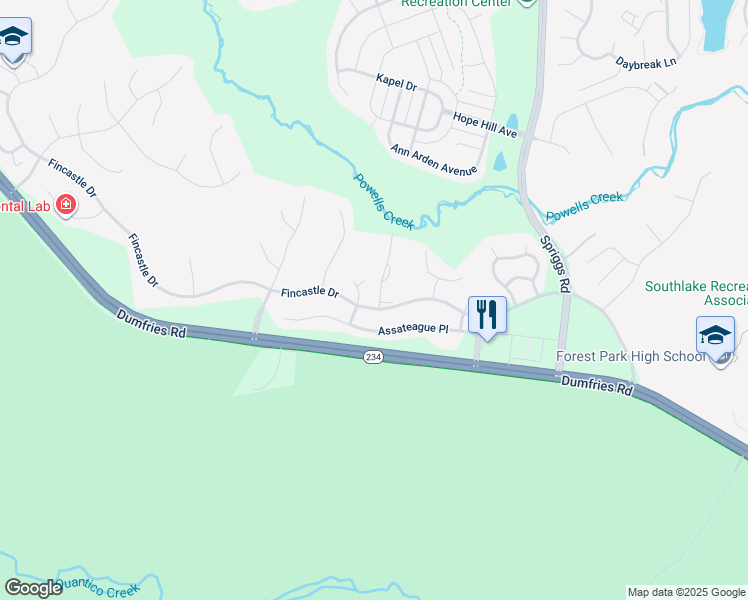 map of restaurants, bars, coffee shops, grocery stores, and more near 15656 Three Otters Place in Manassas