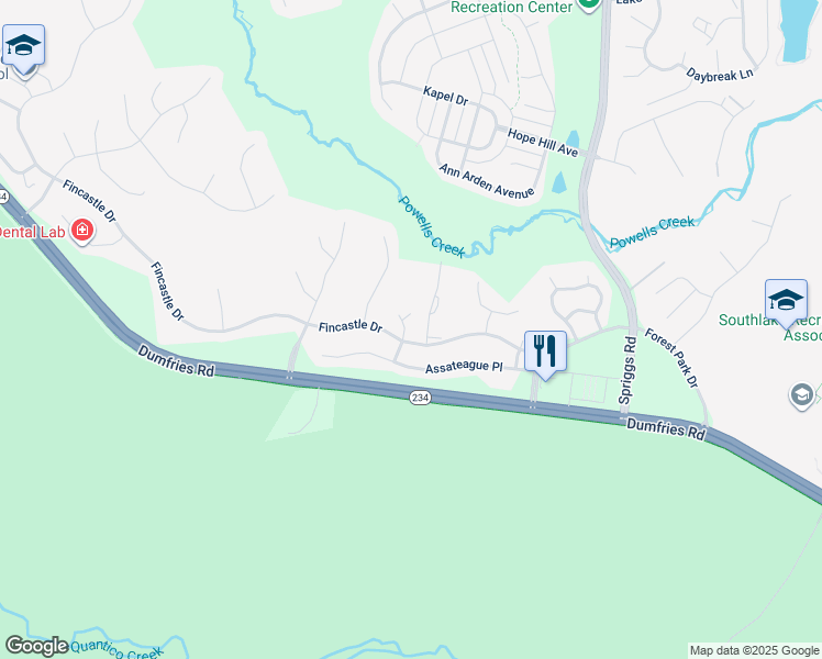 map of restaurants, bars, coffee shops, grocery stores, and more near 15653 Plain Dealing Place in Manassas