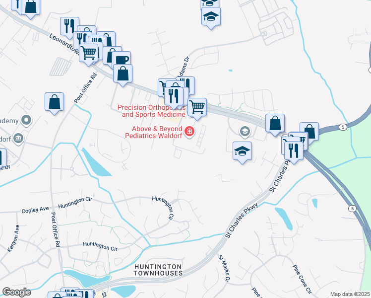 map of restaurants, bars, coffee shops, grocery stores, and more near 2621 Moses Way in Saint Charles