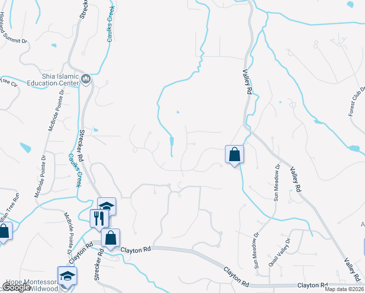 map of restaurants, bars, coffee shops, grocery stores, and more near 2519 Peppermill Ridge Drive in Wildwood