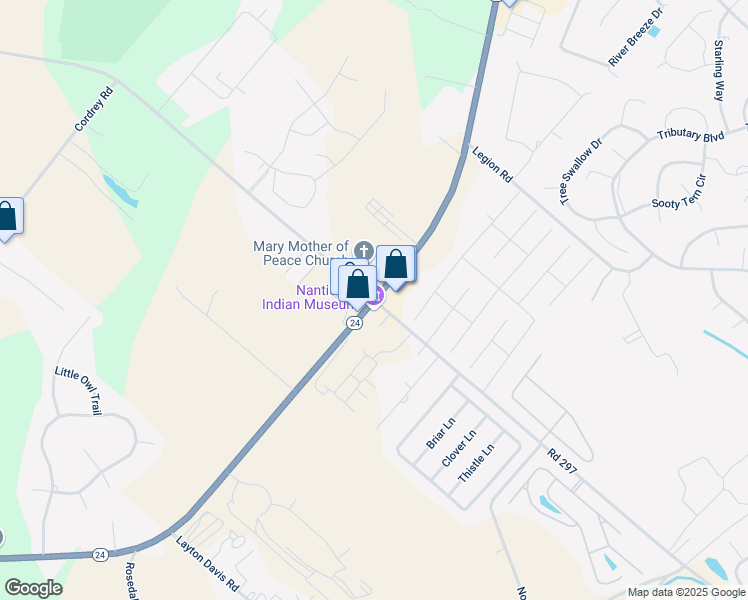 map of restaurants, bars, coffee shops, grocery stores, and more near DE-24 & Rd 297 in Millsboro