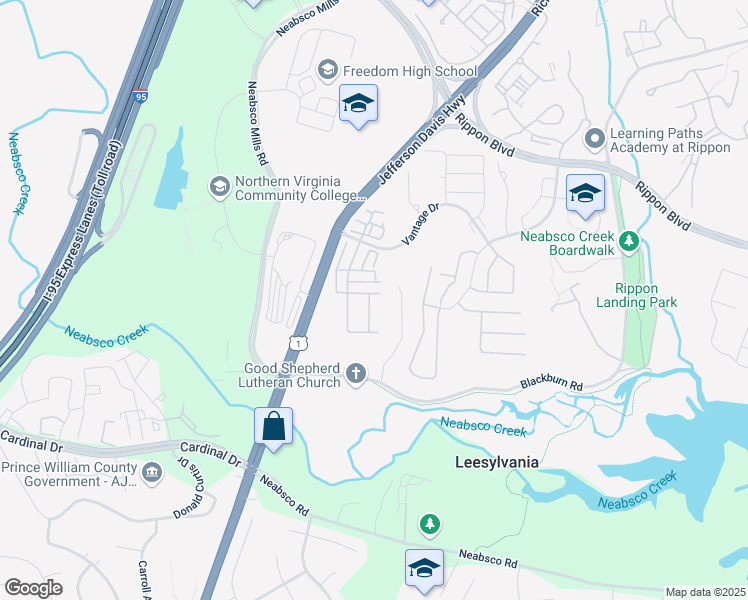 map of restaurants, bars, coffee shops, grocery stores, and more near 15741 John Diskin Circle in Woodbridge