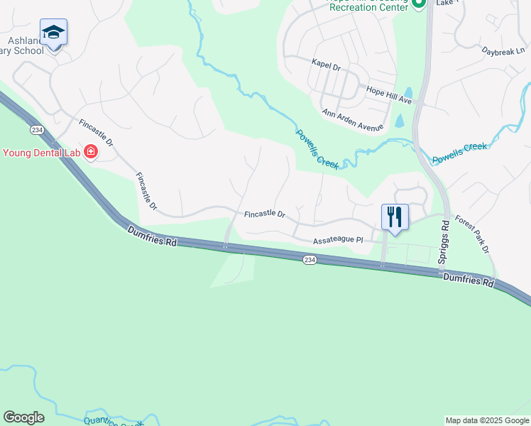 map of restaurants, bars, coffee shops, grocery stores, and more near 5837 Fincastle Drive in Manassas