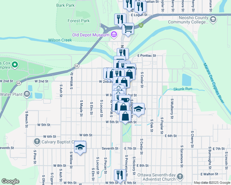 map of restaurants, bars, coffee shops, grocery stores, and more near 115 West 3rd Street in Ottawa