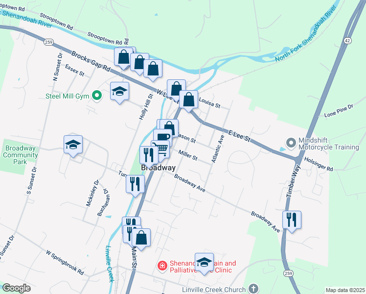 map of restaurants, bars, coffee shops, grocery stores, and more near 172 Church Street in Broadway
