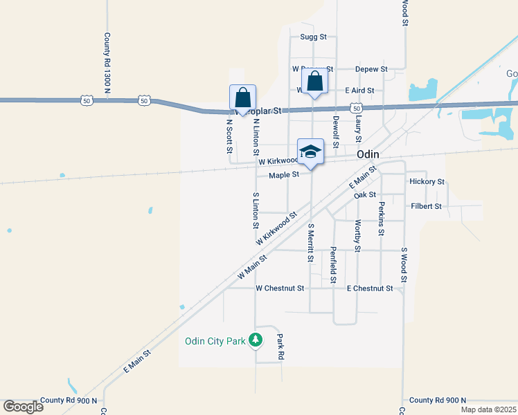 map of restaurants, bars, coffee shops, grocery stores, and more near 398 Spruce Street in Odin