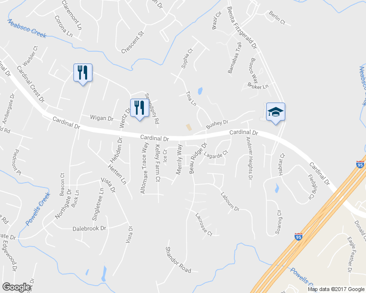 map of restaurants, bars, coffee shops, grocery stores, and more near 3513 Legere Court in Woodbridge
