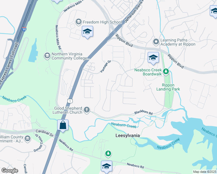 map of restaurants, bars, coffee shops, grocery stores, and more near 15529 Exmore Court in Woodbridge