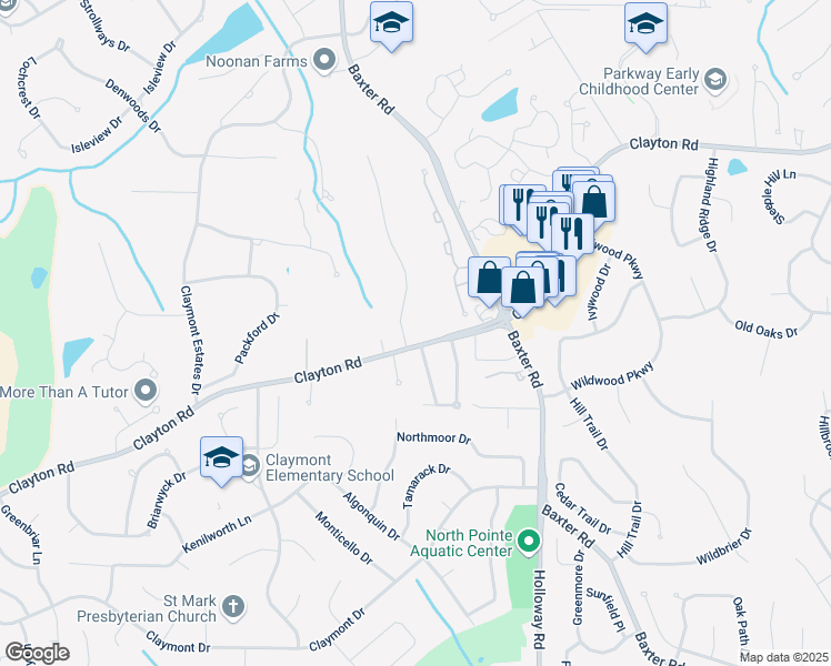 map of restaurants, bars, coffee shops, grocery stores, and more near 14973 Clayton Road in Chesterfield